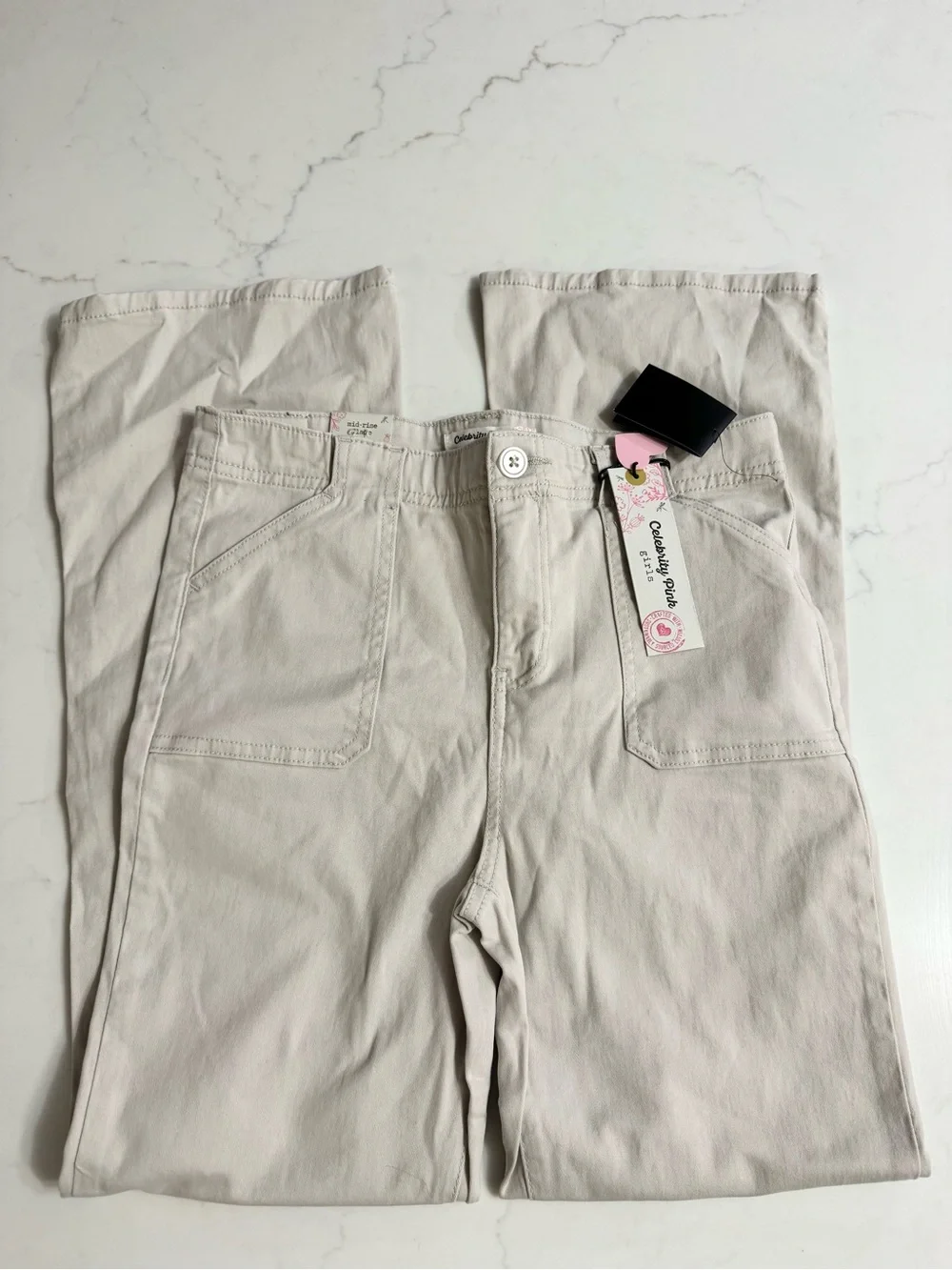NWT Celebrity Pink Girls Size 16 Mid Rise Flare Utility Pants Beige